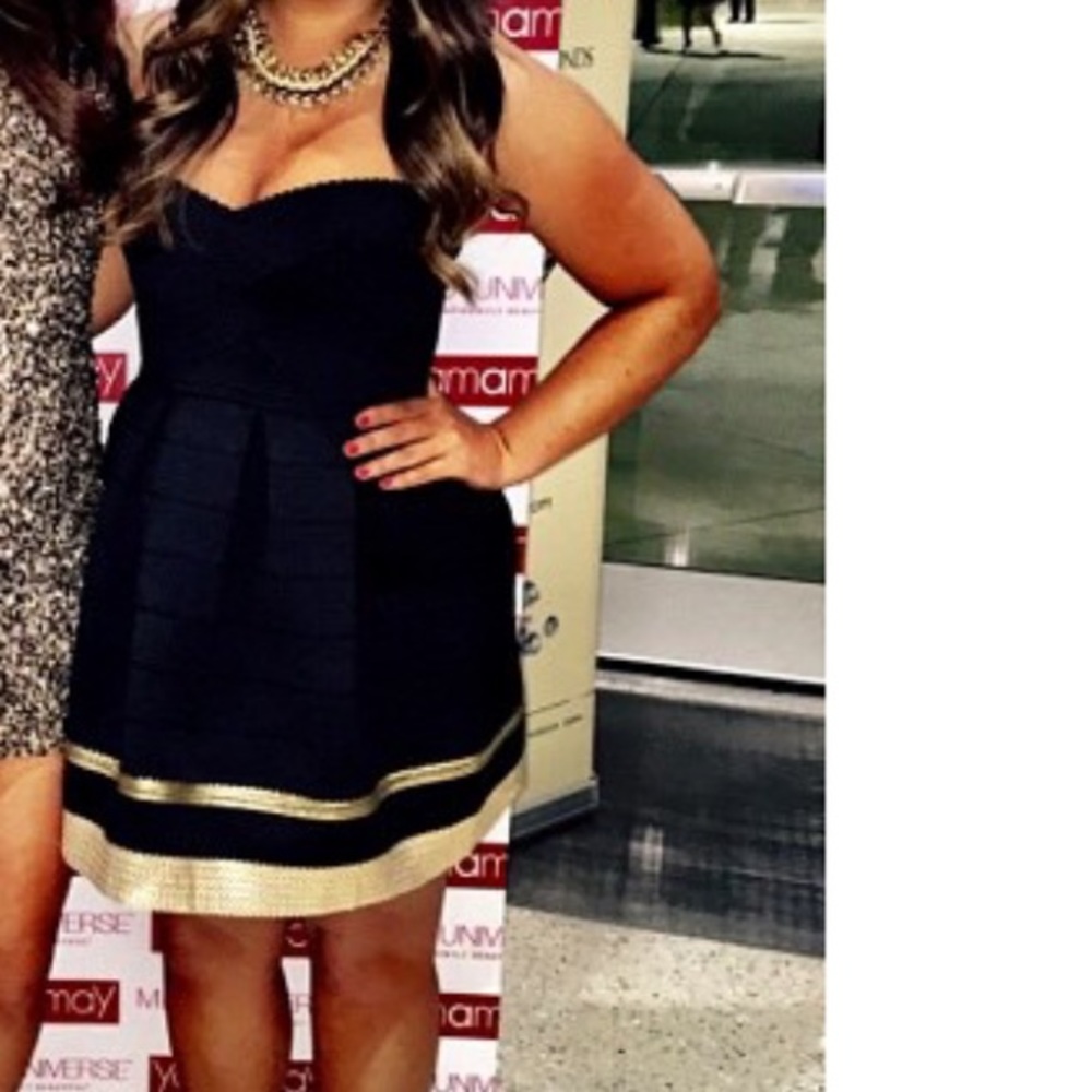 Black & Gold Bondage Strapless Dress